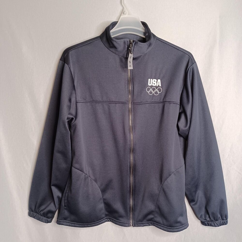 United States Olympic Committee Jacket Mens Large Black Full Zip Made In USA